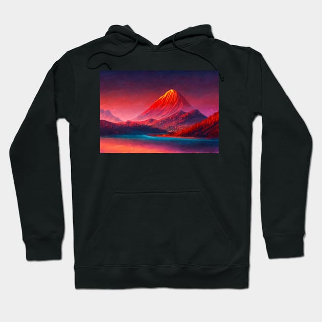 Mountain Scene at Sunset Hoodie by ArtFactoryAI